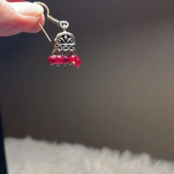 Silver and Red Beaded Earrings - Picture 4 of 4